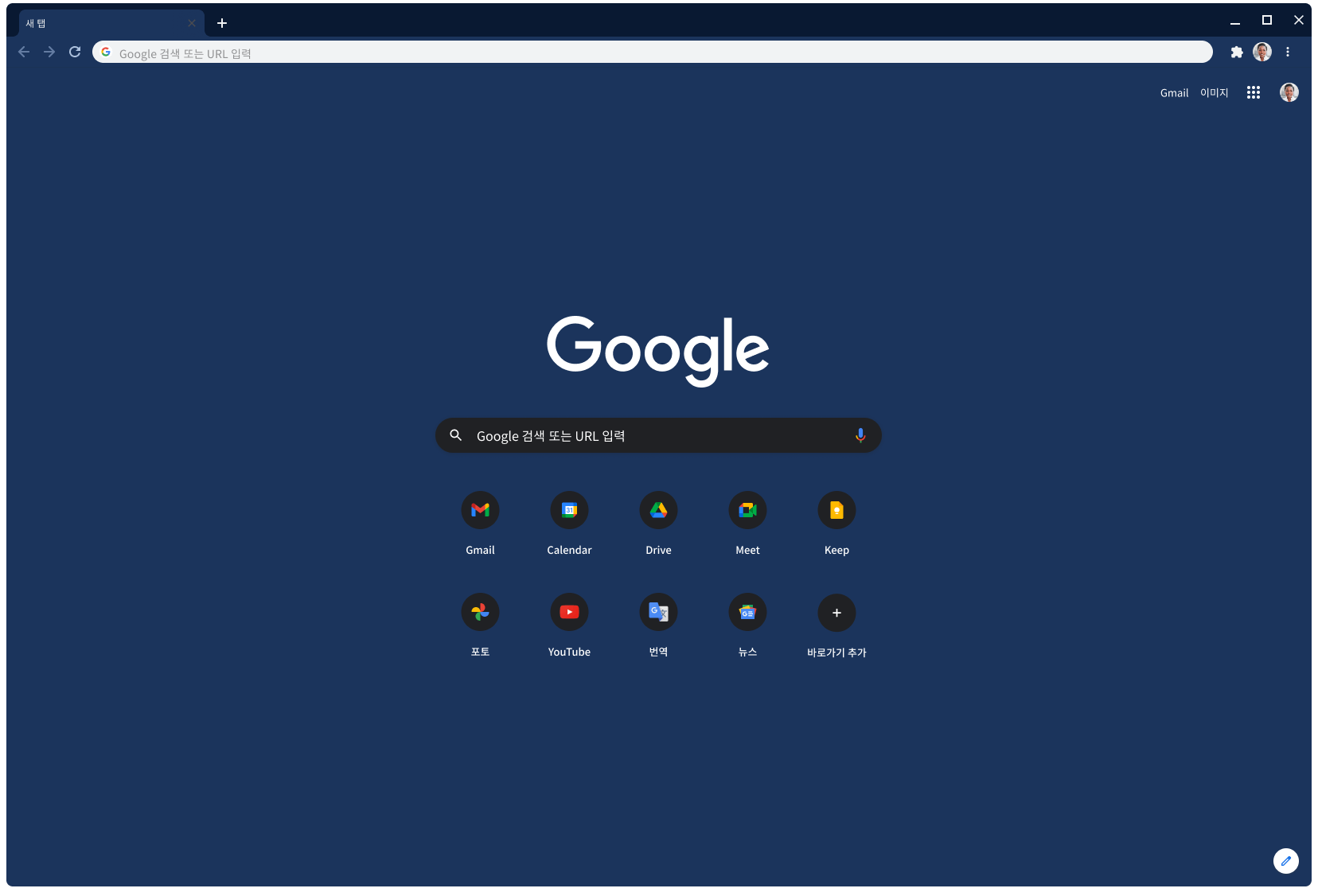 슬레이트 테마로 Google.com이 표시된 Chrome 브라우저 창입니다.