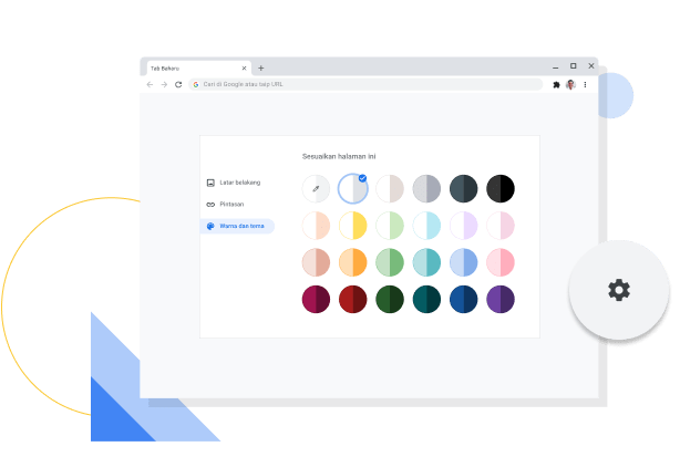 Imej tetingkap penyesuaian warna dan tema Chrome.